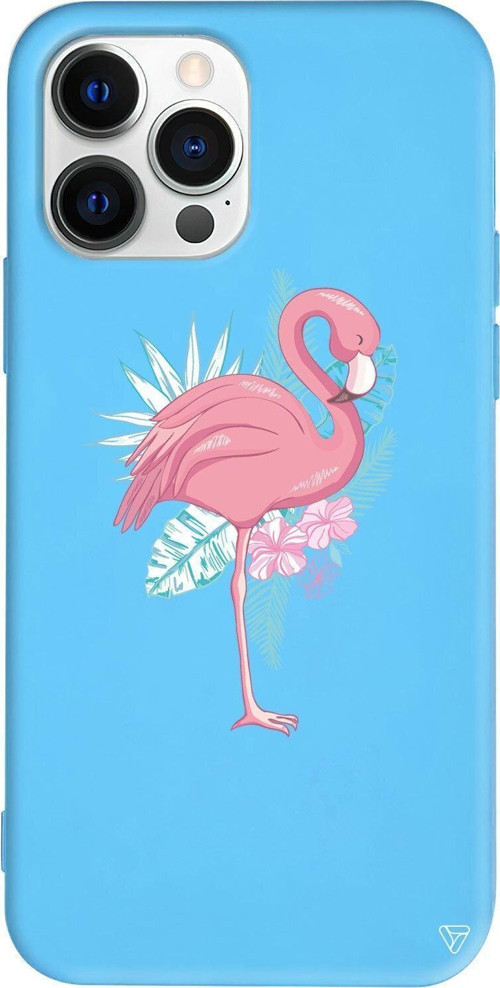 iPhone 13 Pro Mavi Renkli Silikon Telefon Kılıfı - Alone Flamingo