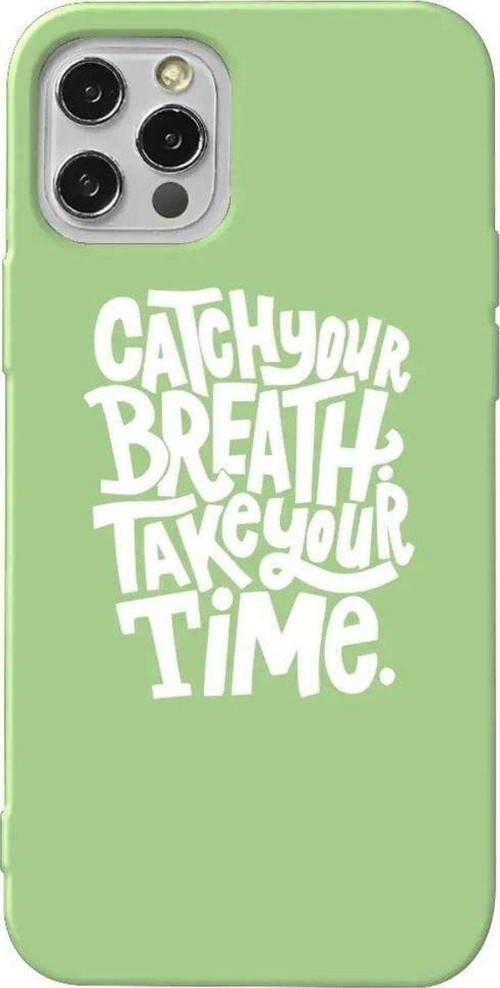 İphone 13 Pro Max Açik Yesil Renkli Silikon Telefon Kılıfı - Catch Your Breath