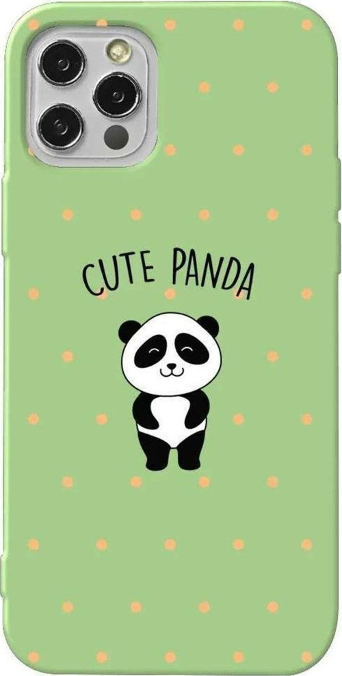 İphone 13 Pro Max Açik Yesil Renkli Silikon Telefon Kılıfı - Cute Panda