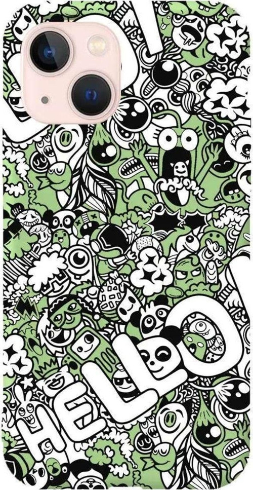 iPhone 13 Açik Yesil Renkli Silikon Telefon Kılıfı - Doodle Hello