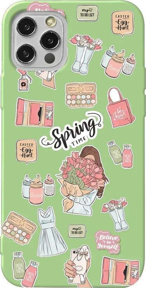 İphone 13 Pro Max Açik Yesil Renkli Silikon Telefon Kılıfı - Spring Time