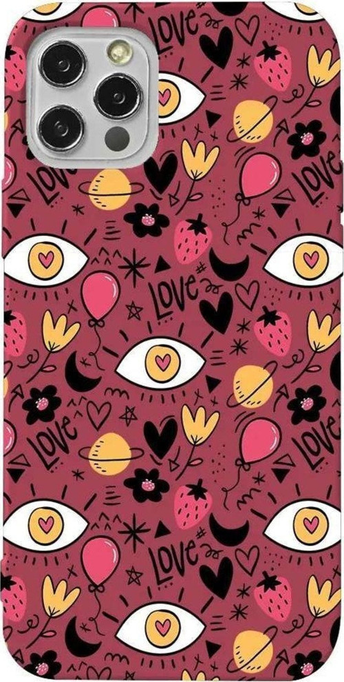 İphone 13 Pro Max Bordo Renkli Silikon Telefon Kılıfı - Punk Love