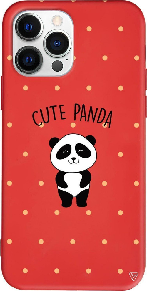 İphone 13 Pro Max Kirmizi Renkli Silikon Telefon Kılıfı - Cute Panda