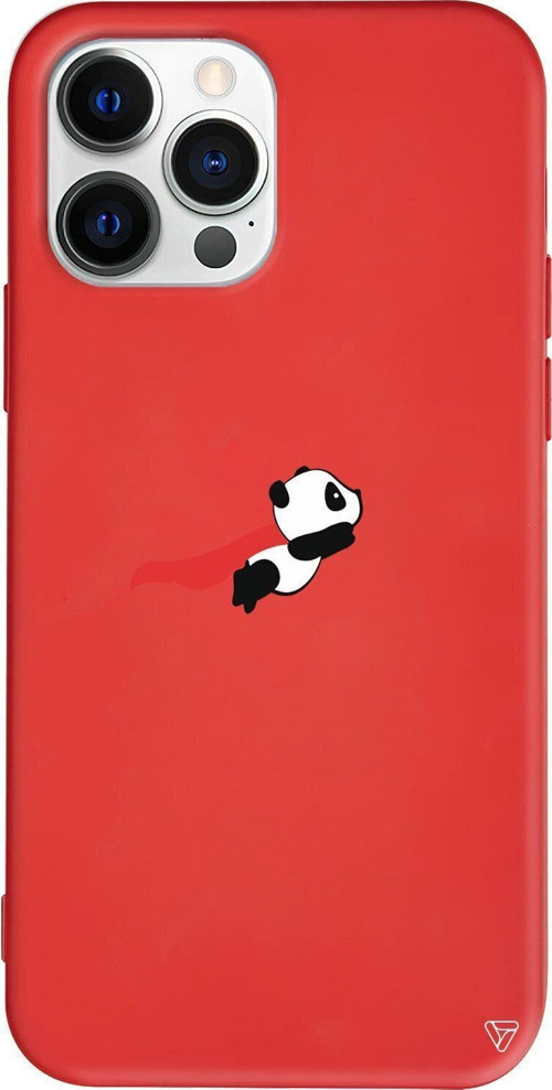 İphone 13 Pro Max Kırmızı Renkli Silikon Uçan Panda Telefon Kılıfı