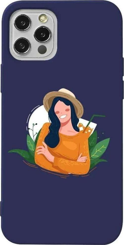 İphone 13 Pro Max Lacivert Renkli Silikon Telefon Kılıfı - Lovely Smile