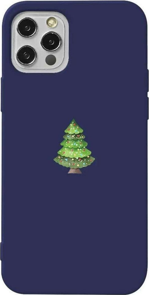İphone 13 Pro Max Lacivert Renkli Silikon Telefon Kılıfı - Mini Xmas Tree