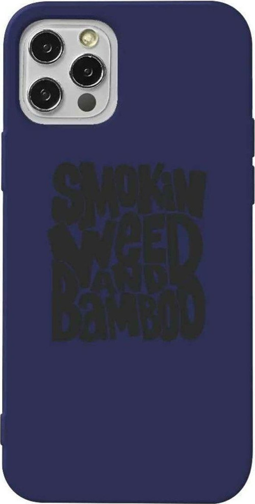İphone 13 Pro Max Lacivert Renkli Silikon Telefon Kılıfı - Smokin Weed