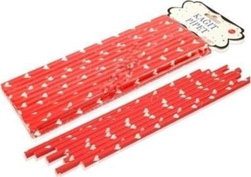KAĞIT PİPET 20 CM - Ø6MM. KIRMIZI ÜZERİNE BEYAZ PUANTİYE / 25 ADET