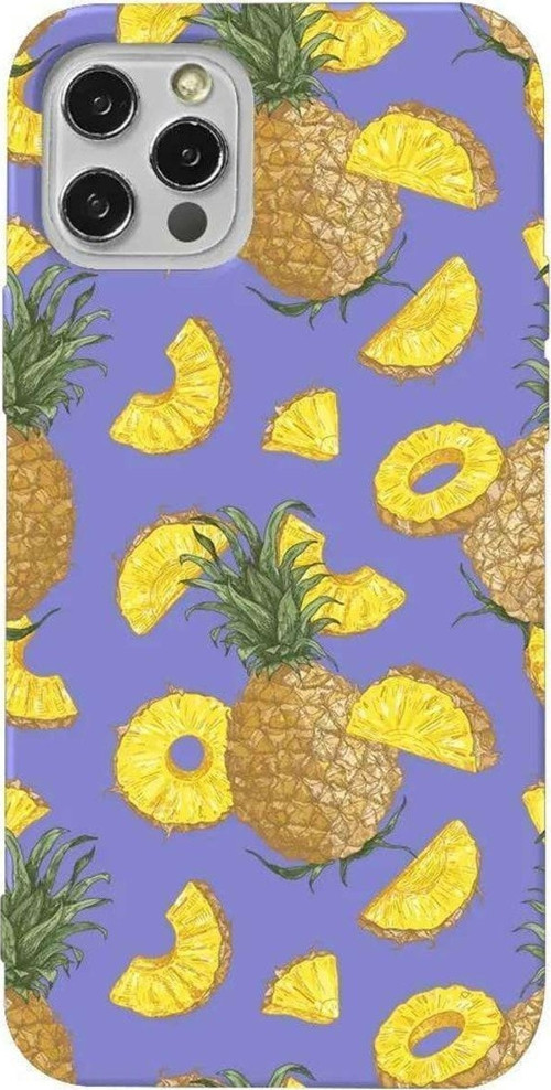 İphone 13 Pro Max Lila Renkli Silikon Telefon Kılıfı - Ananas Dilimleri