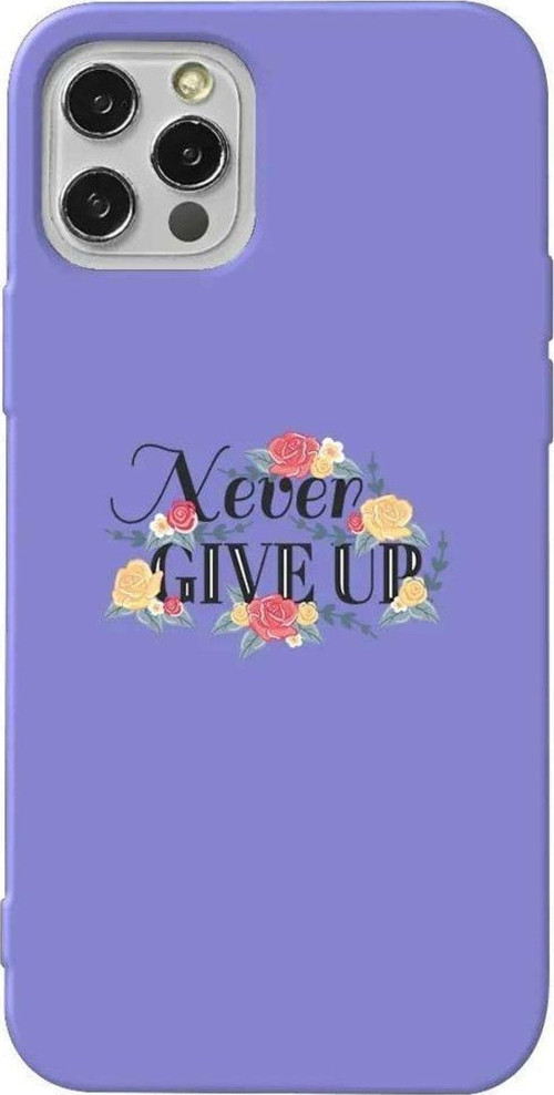 İphone 13 Pro Max Lila Renkli Silikon Telefon Kılıfı - Never Give Up 2