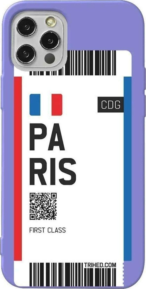 İphone 13 Pro Max Lila Renkli Silikon Telefon Kılıfı - Paris Bileti
