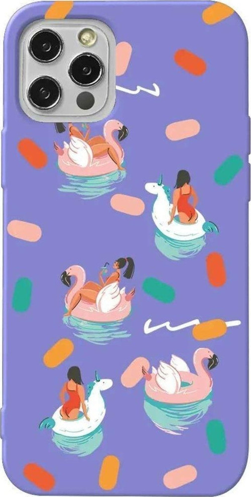 İphone 13 Pro Max Lila Renkli Silikon Telefon Kılıfı - Pool Chill