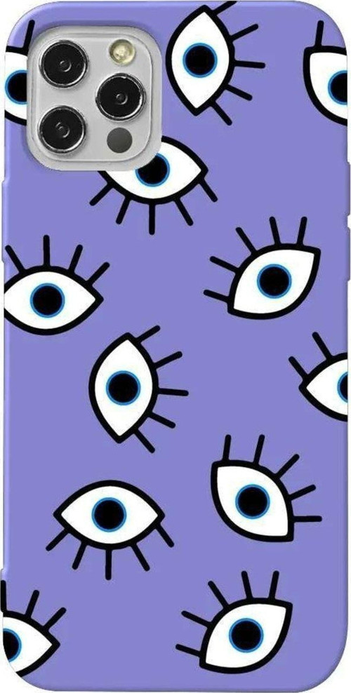 İphone 13 Pro Max Lila Renkli Silikon Telefon Kılıfı - Random Eyes