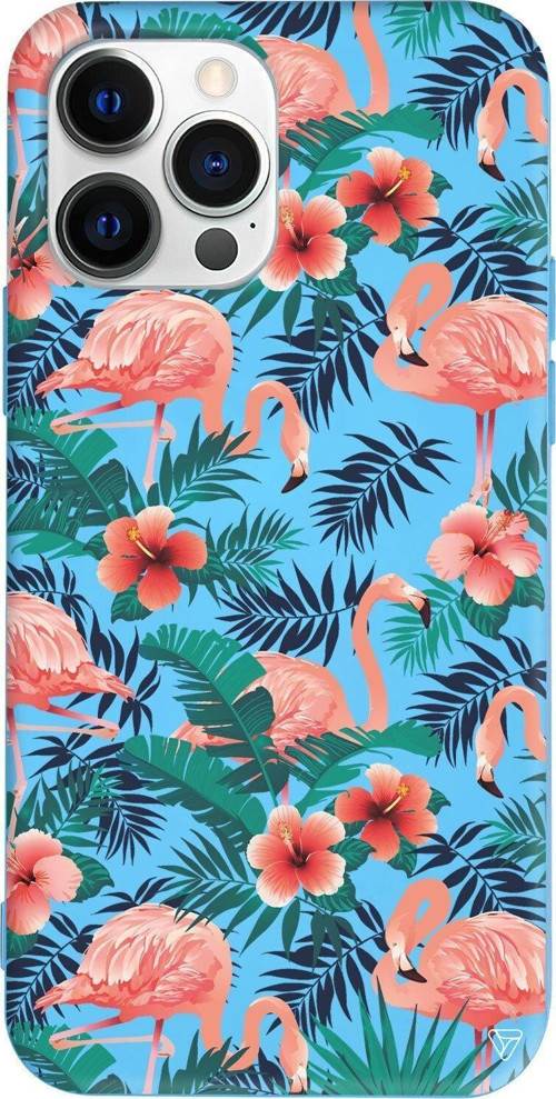 İphone 13 Pro Max Mavi Renkli Silikon Telefon Kılıfı - Leaf Flamingo