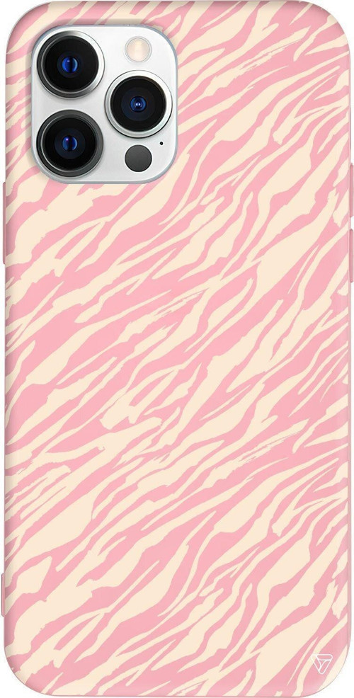 İphone 13 Pro Max Pembe Renkli Silikon Çapraz Zebra Gold Telefon Kılıfı