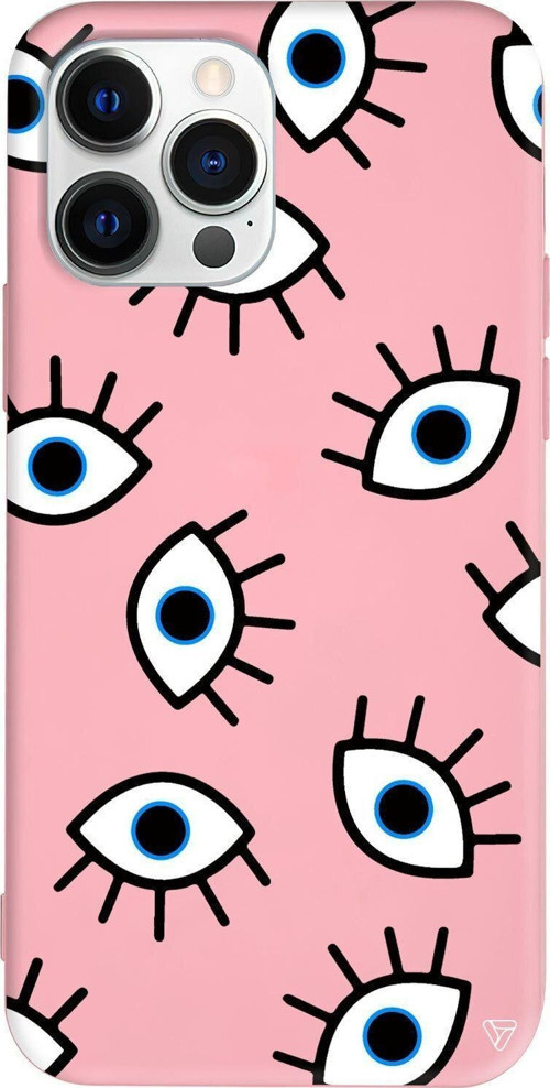 iPhone 13 Pro Pembe Renkli Silikon Telefon Kılıfı - Random Eyes