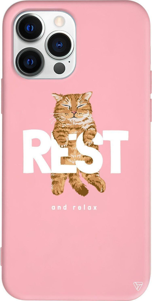 İphone 13 Pro Max Pembe Renkli Silikon Telefon Kılıfı - Rest Kedi