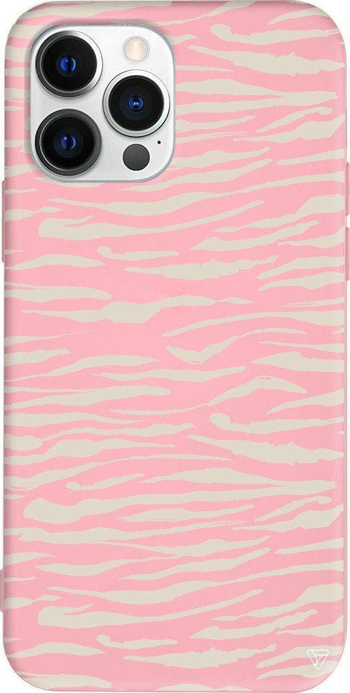 İphone 13 Pro Max Pembe Renkli Silikon Telefon Kılıfı - Zebra Sepya