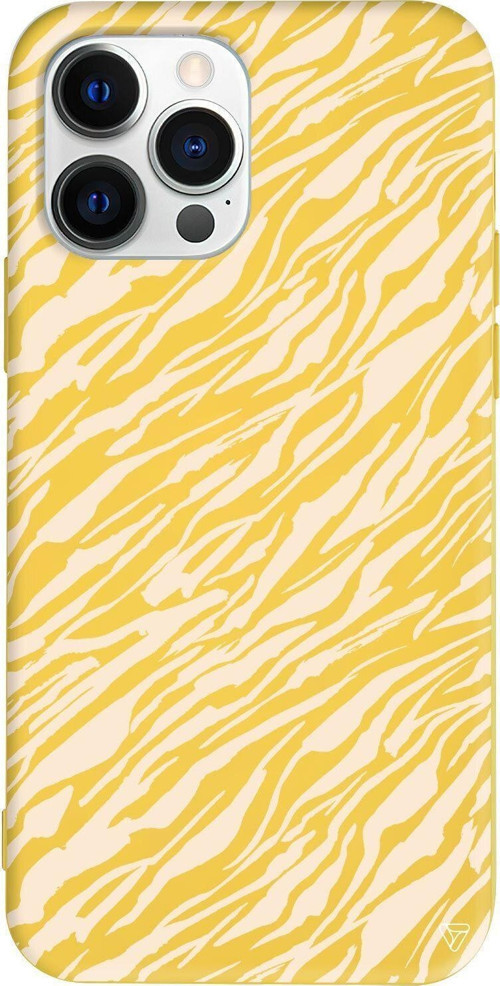 İphone 13 Pro Max Sari Renkli Silikon Telefon Kılıfı - Capraz Zebra Gold