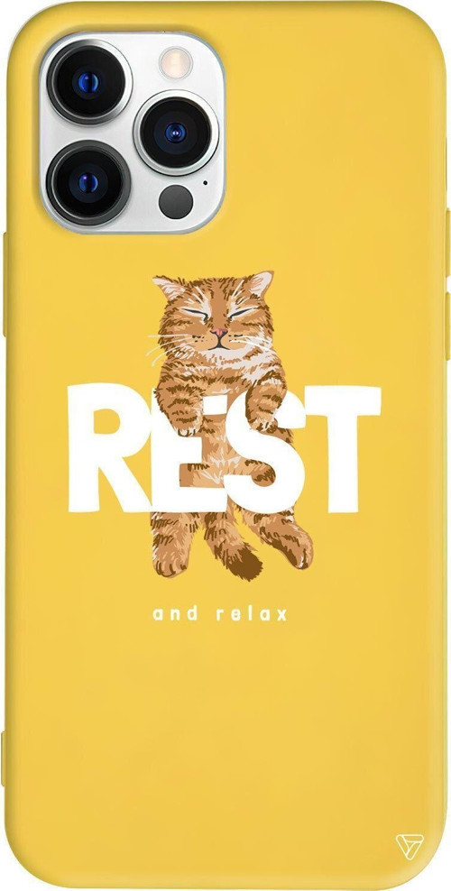 İphone 13 Pro Max Sari Renkli Silikon Telefon Kılıfı - Rest Kedi