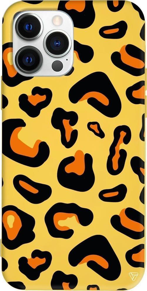 İphone 13 Pro Max Sari Renkli Silikon Telefon Kılıfı - Turuncu Siyah Desen