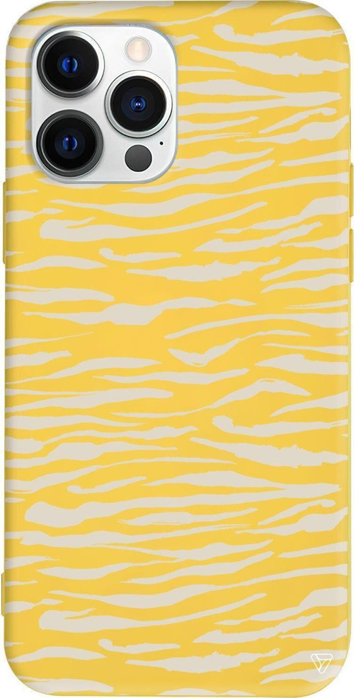 İphone 13 Pro Max Sari Renkli Silikon Telefon Kılıfı - Zebra Sepya