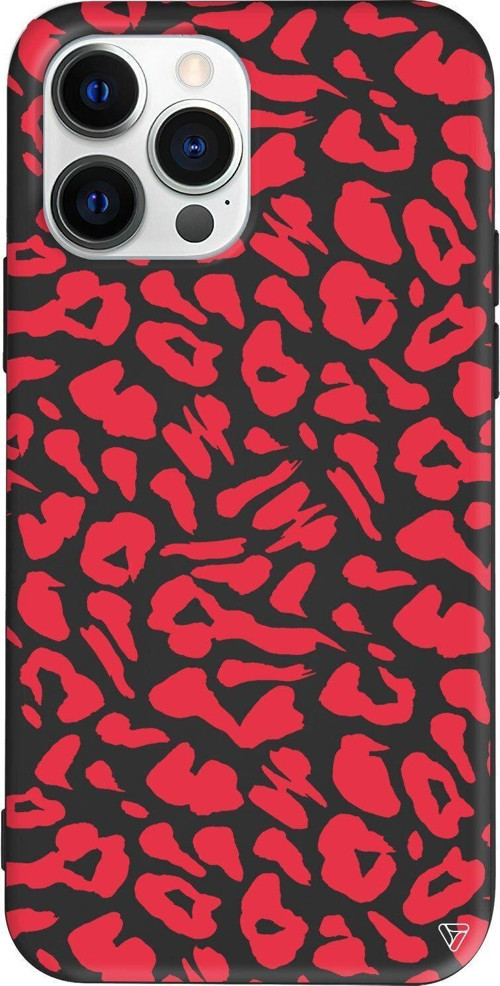 İphone 13 Pro Max Siyah Renkli Silikon Telefon Kılıfı - Leopar Rose