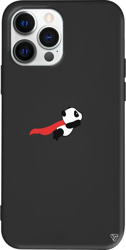 İphone 13 Pro Max Siyah Renkli Silikon Telefon Kılıfı - Uçan Panda
