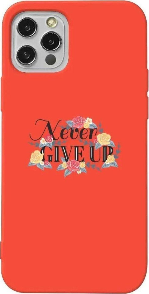 İphone 13 Pro Max Turuncu Renkli Silikon Telefon Kılıfı - Never Give Up 2