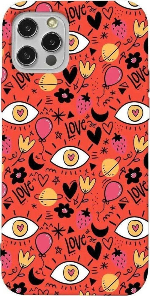 İphone 13 Pro Max Turuncu Renkli Silikon Telefon Kılıfı - Punk Love