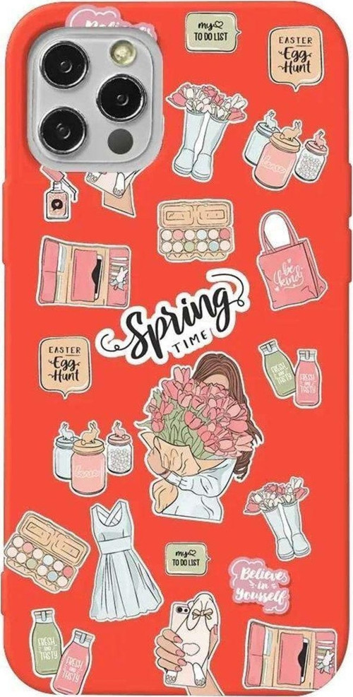 İphone 13 Pro Max Turuncu Renkli Silikon Telefon Kılıfı - Spring Time