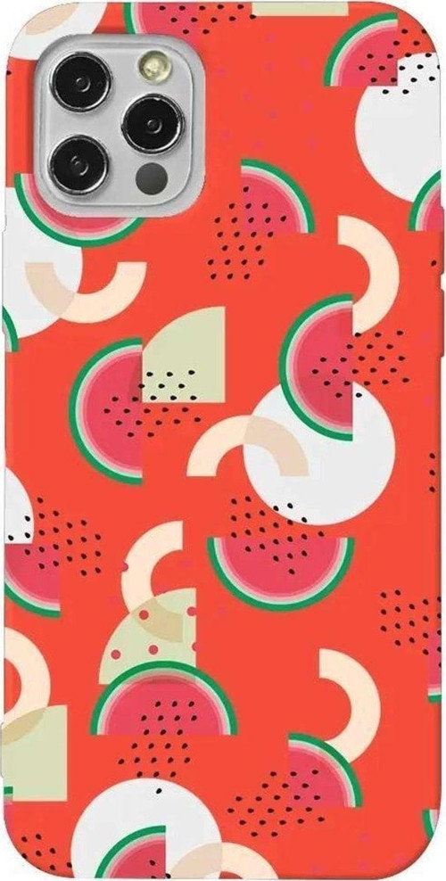 İphone 13 Pro Max Turuncu Renkli Silikon Telefon Kılıfı - Karpuz Pattern