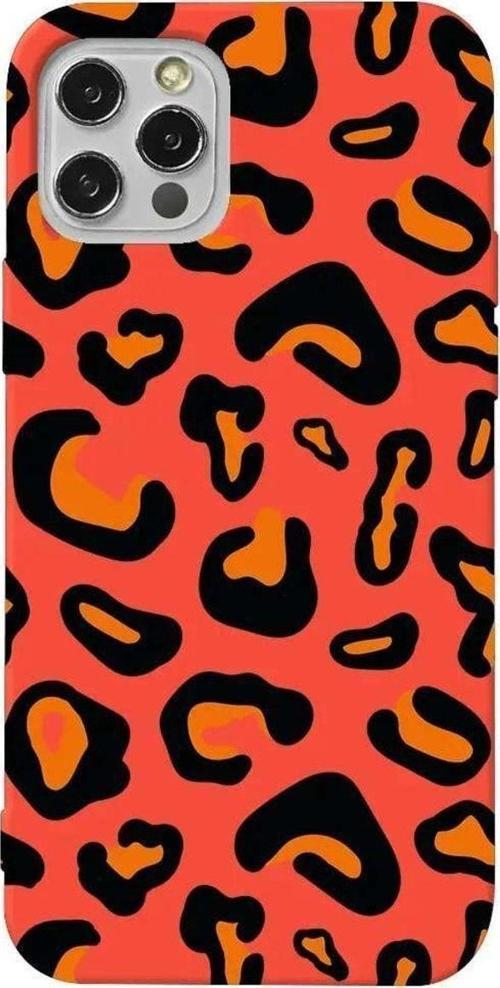 İphone 13 Pro Max Turuncu Renkli Silikon Telefon Kılıfı - Turuncu Siyah Desen