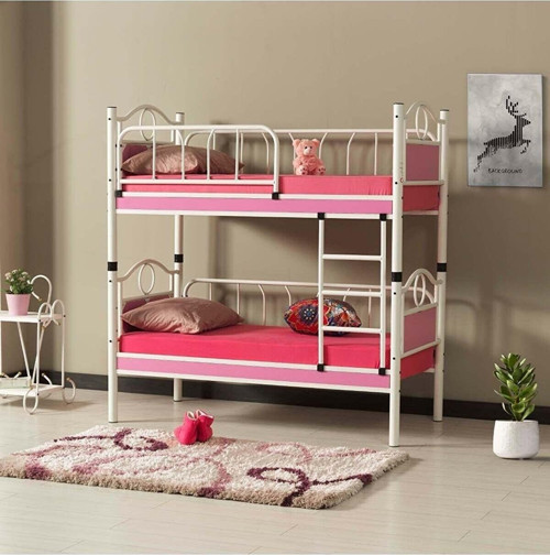 Zümrüt Bebek Çocuk Odası Ahşap Başlık Metal Ranza Ve Karyola 80X160 Beyaz Pembe