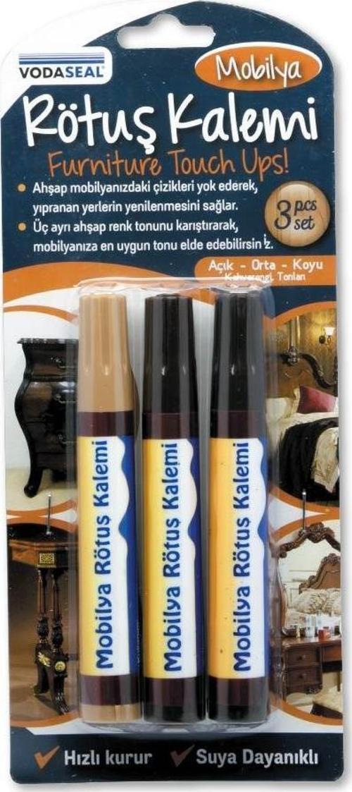 VodaSeal Üçlü Mobilya Rötuş Kalemi Seti - Açık-Orta-Koyu Kahverengi
