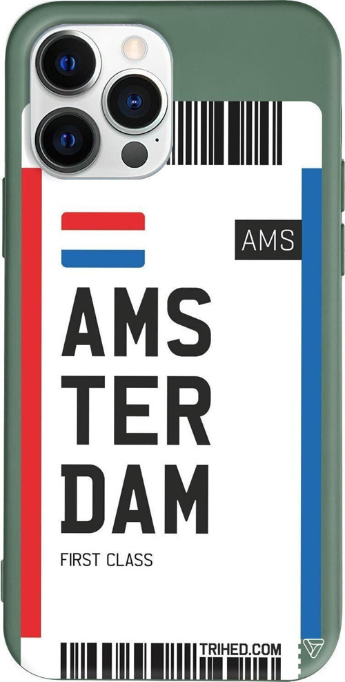İphone 13 Pro Max Yesil Renkli Silikon Telefon Kılıfı - Amsterdam Bileti