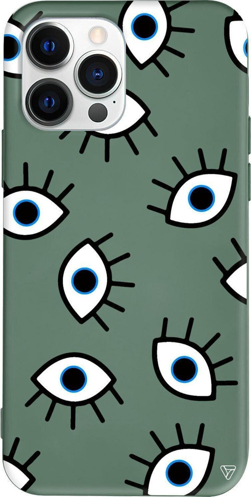 İphone 13 Pro Max Yesil Renkli Silikon Telefon Kılıfı - Random Eyes
