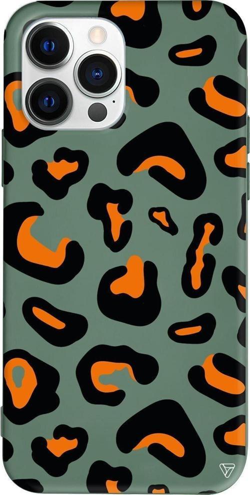 İphone 13 Pro Max Yesil Renkli Silikon Telefon Kılıfı - Turuncu Siyah Desen