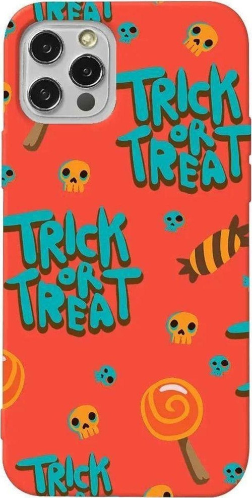 iPhone 13 Pro Turuncu Renkli Silikon Telefon Kılıfı - Hypnotic Trick Or Treat