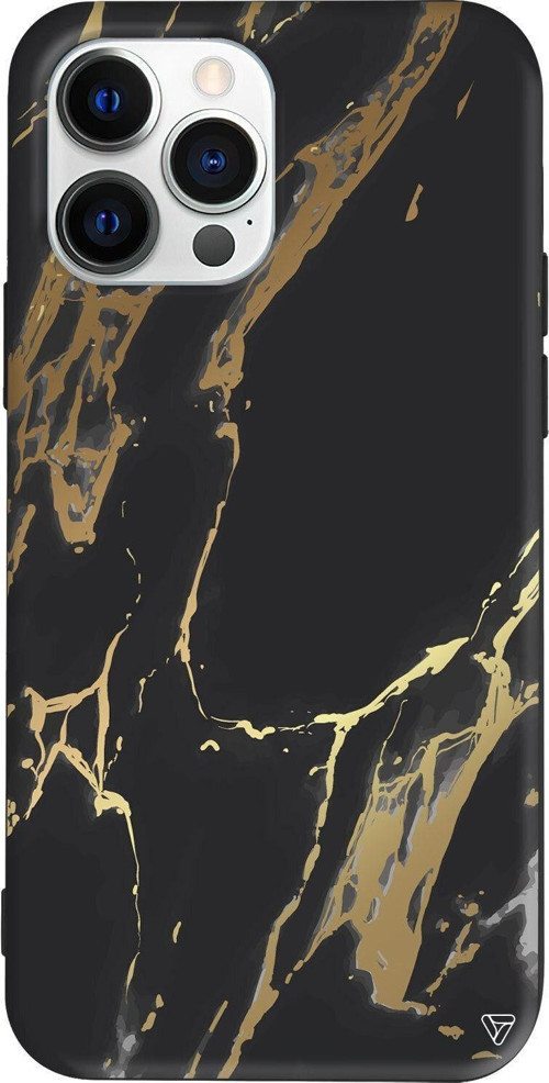 iPhone 13 Pro Siyah Renkli Silikon Telefon Kılıfı - Siyah Mermer