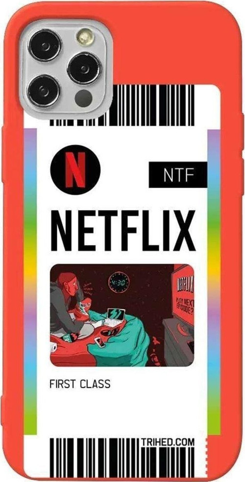 iPhone 13 Pro Turuncu Renkli Silikon Telefon Kılıfı - Netflix Bileti