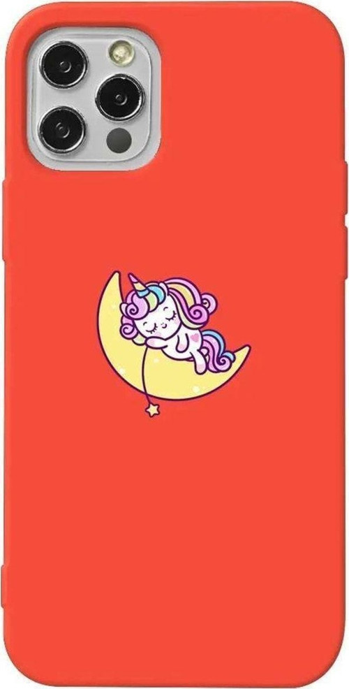 iPhone 13 Pro Turuncu Renkli Silikon Telefon Kılıfı - Sleepy Unicorn