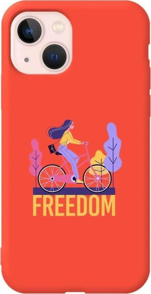 iPhone 13 Turuncu Renkli Silikon Telefon Kılıfı - Freedom