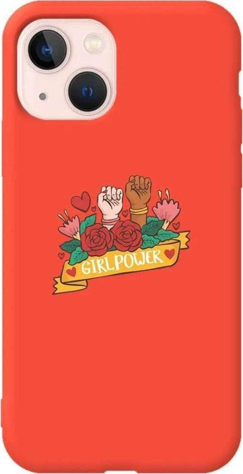 iPhone 13 Turuncu Renkli Silikon Telefon Kılıfı - Girl Power 2