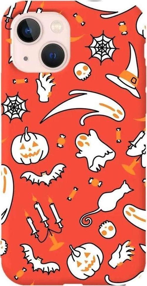 iPhone 13 Turuncu Renkli Silikon Telefon Kılıfı - It's Halloween