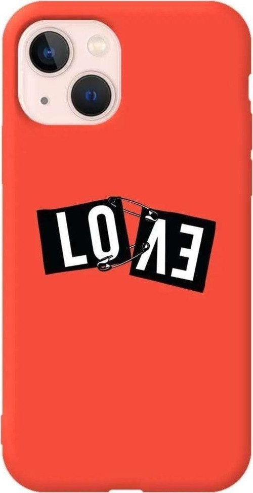 iPhone 13 Turuncu Renkli Silikon Telefon Kılıfı - Love