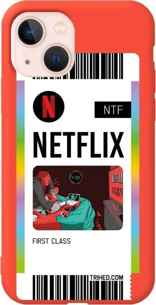 iPhone 13 Turuncu Renkli Silikon Telefon Kılıfı - Netflix Bileti