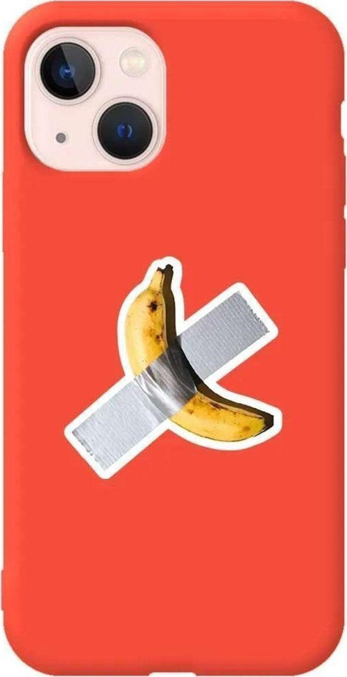 iPhone 13 Turuncu Renkli Silikon Telefon Kılıfı - Duvara Bantlanmis Muz