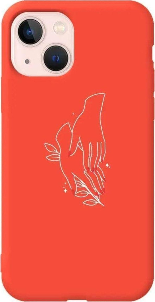 iPhone 13 Turuncu Renkli Silikon Telefon Kılıfı - Eller
