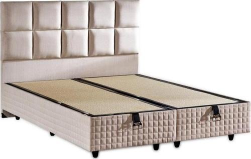 Star Baza ve Başlık Seti 90x190 cm Tek Kişilik Krem Keten Kumaşlı Lüks Baza ve Başlık Takımı